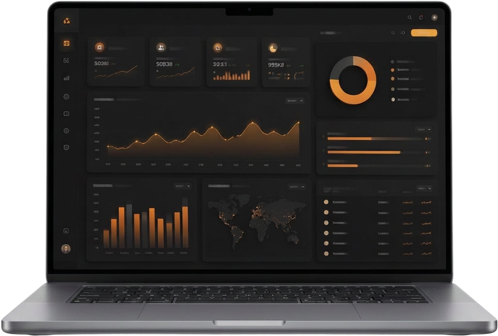 Painel de dados da INDATA Soluções exibido na tela de um notebook
